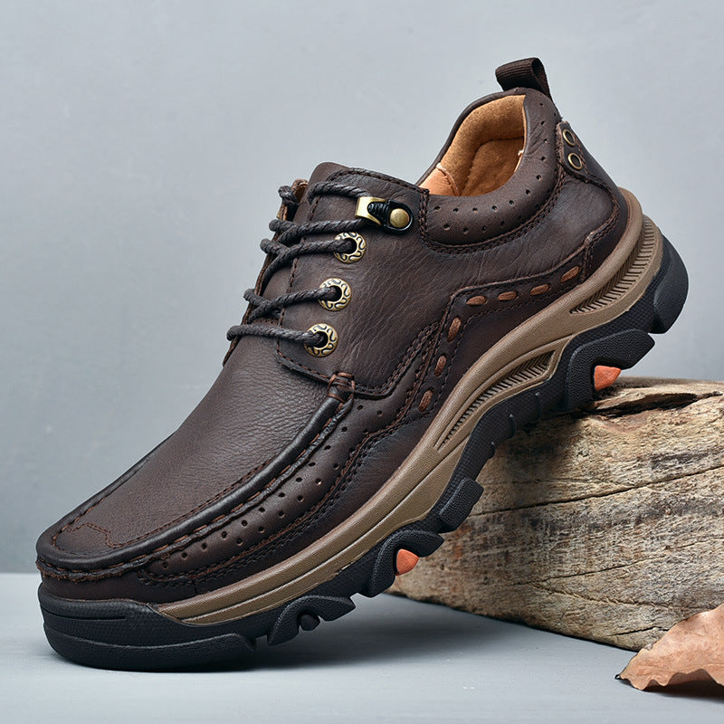 Men's Outdoor Cowhide Thick Bottom Top Layer Cowhide Hiking Shoes