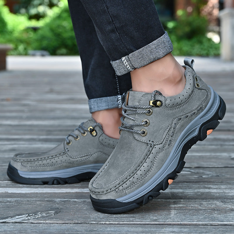 Men's Outdoor Cowhide Thick Bottom Top Layer Cowhide Hiking Shoes